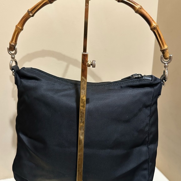 Gucci Black Nylon Bamboo Handle Bag w/unbranded added strap